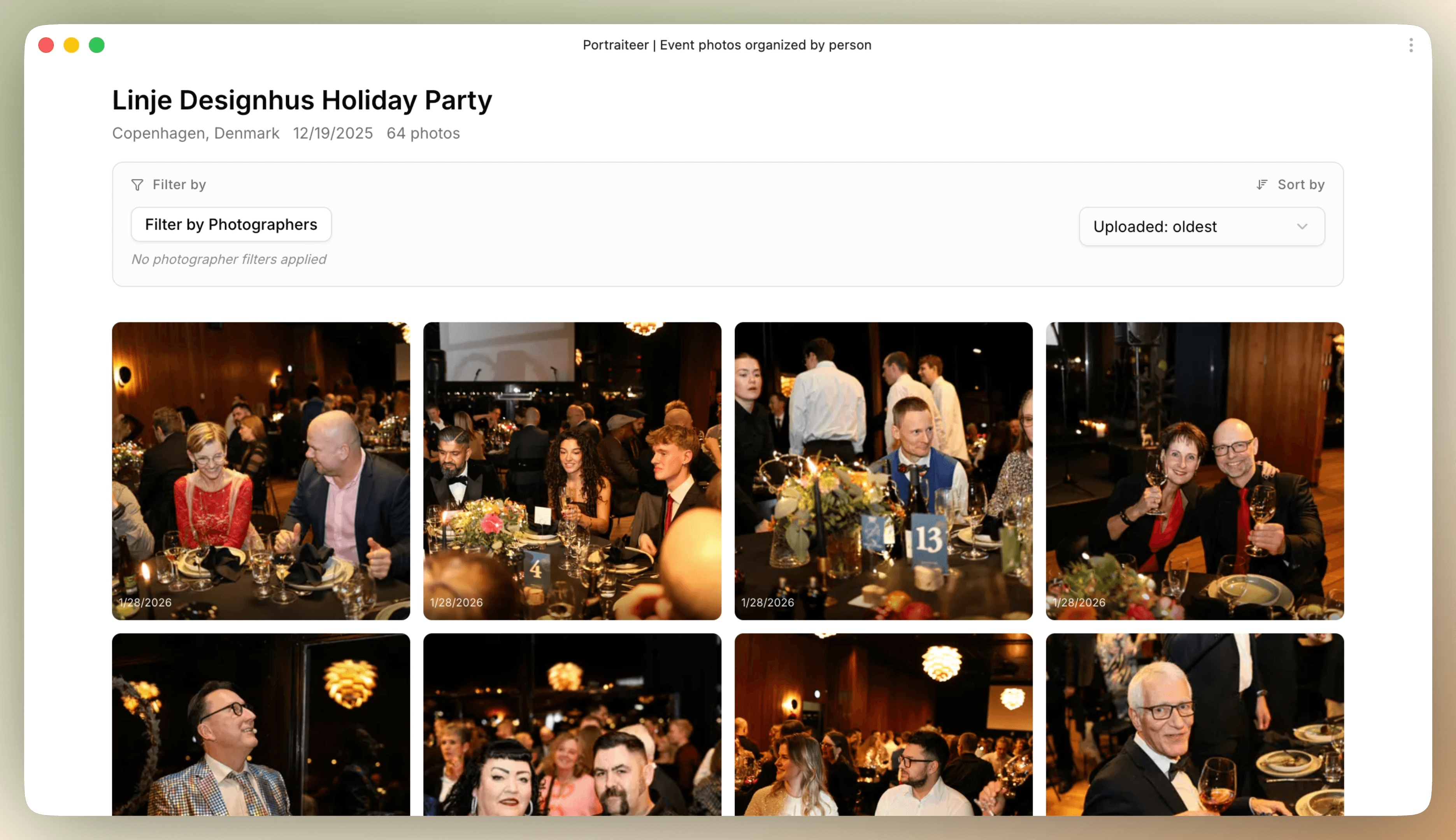 UI preview of public gallery view in the Portraiteer app