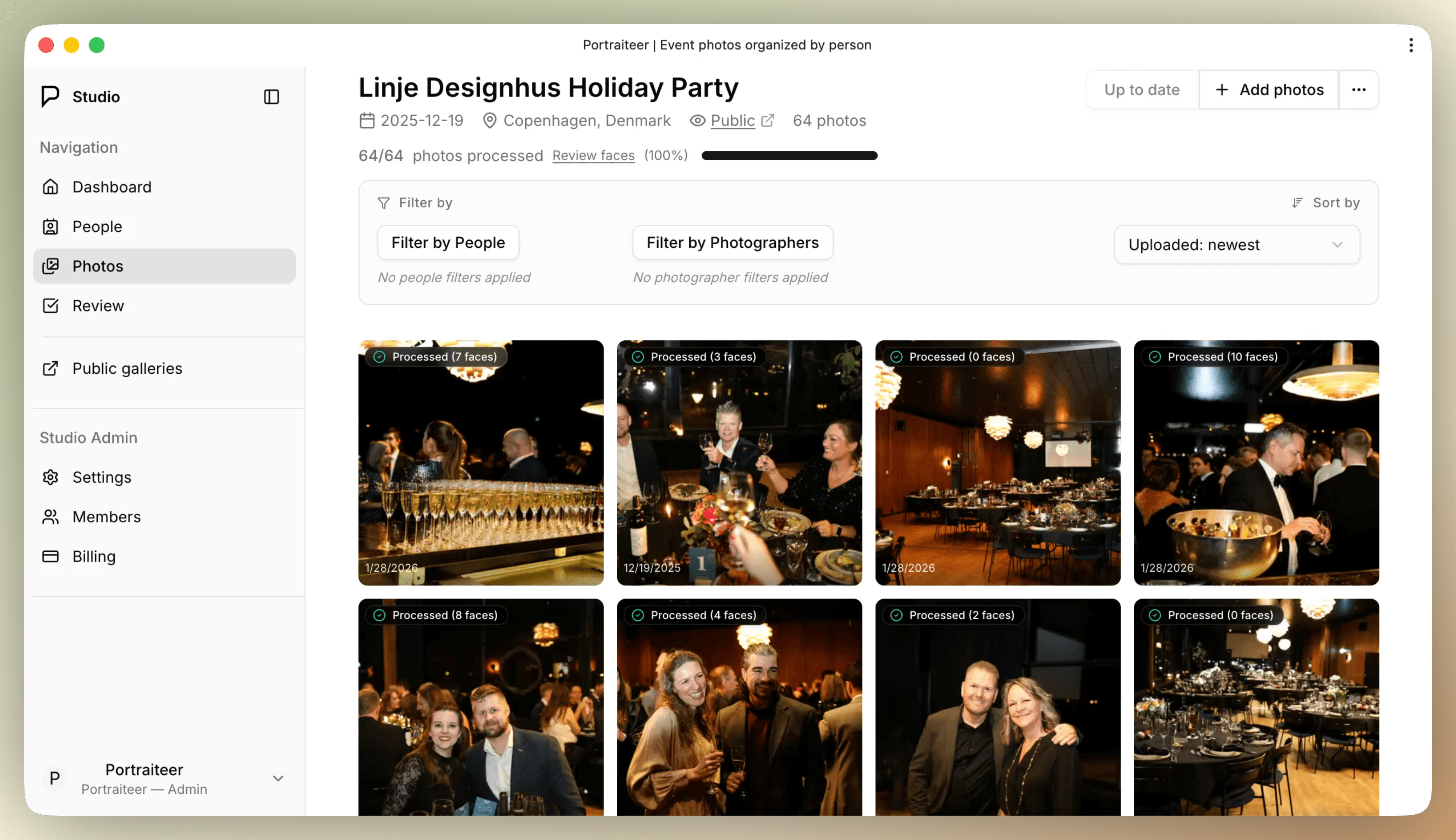 UI preview of the internal studio in the Portraiteer app